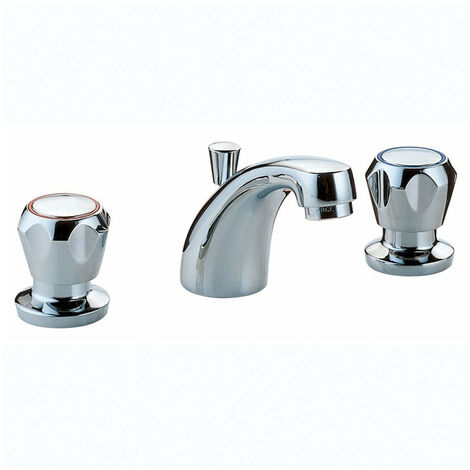 Bagnoclic – Mélangeur de lavabo 3 trous – Finition chromée – Mécanisme en laiton – Flexibles inox 3/8F 35 cm – Vidange métallique 1'1/4