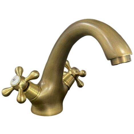 Bagnoclic – Mélangeur de lavabo en laiton bronzé belle époque – Monobloc avec tubes et fixations inclus – Compatible lavabos standard