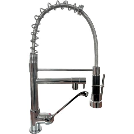 Bagnoclic – Mitigeur de cuisine professionnel avec douchette de prélavage – Laiton chromé – Double fonction – Installation facile avec accessoires