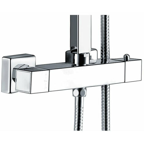 Bagnoclic – Mitigeur thermostatique de douche carré double sortie – Corps en laiton – Sécurité anti-brûlure – Inverseur intégré – Entraxe 150 mm