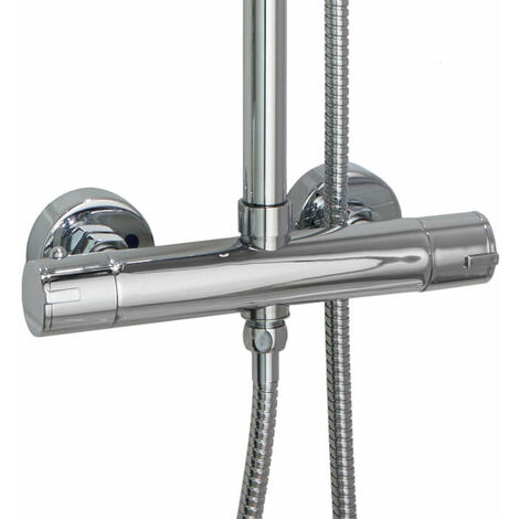 Bagnoclic – Mitigeur thermostatique de douche rond double sortie – Corps laiton – Sécurité anti-brûlure – Entraxe 150mm – Raccord universel M 1/2, M 3/4