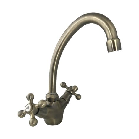 Bagnoclic – Robinet cuisine mélangeur d'évier vieux laiton – Bec haut mobile avec aérateur femelle 22x100 – Corps en laiton – Fixations incluses