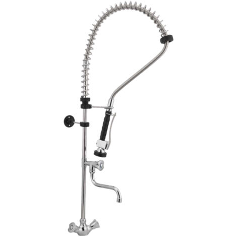 Bagnoclic – Robinet de cuisine industriel en laiton chromé – Bec orientable et douchette professionnelle – Construction robuste pour usage intensif