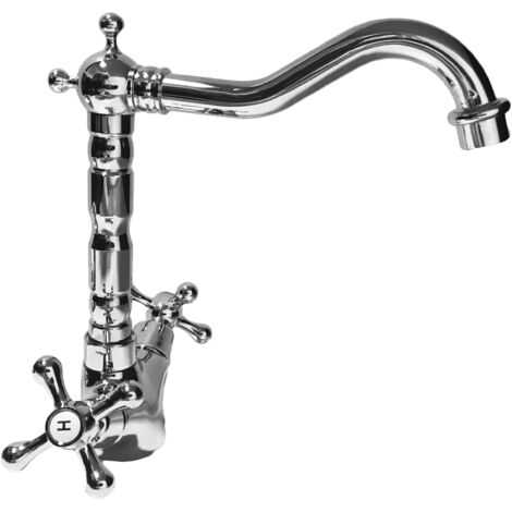 Bagnoclic – Robinet mélangeur rétro lavabo bec pivotant – Finition métal – Hauteur 26,5 cm – Saillie 20,5 cm – Sortie d'eau 18 cm