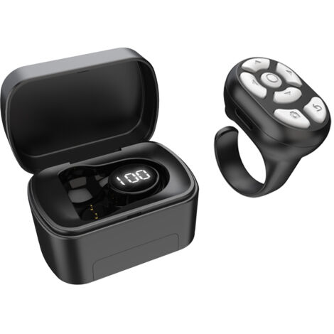 Bague télécommande multifonctionnelle 2 en 1 pour smartphone avec Bluetooth, compatible iPhone, iPad et Android (noir).