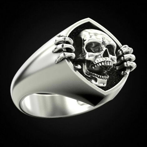 Bague Tête de Mort Vintage Homme Bague Géométrique Bague Bijoux Femme Gothique Punk Hip Hop Biker Pierre de Naissance Personnalisée Fiançailles Bandes de Mariage Bague Fit Taille 9