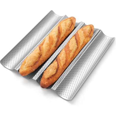 Baguette Baking Pan - High-quality non-stick coating - Perforated baguette baking pan, bakes 4 baguettes - Also suitable for sourdough and Italian bread, perfectly creating a crisp, golden crust.