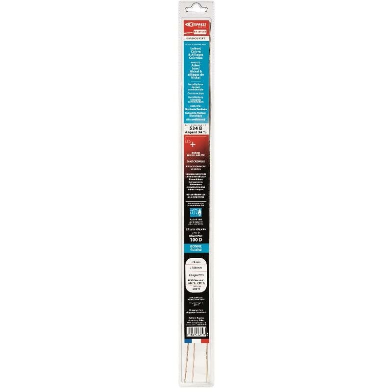 Guilbert Express - Baguette de brasure express atg - Spécial gaz - Argent 34% - ø 2 mm x L500 mm - Blister de 3 baguettes - GE334GE