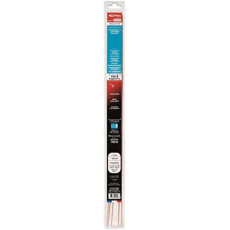 Guilbert Express - Baguette de brasure express atg - Spécial gaz - Argent 6% - ø 2 mm x L500 mm - Blister de 5 baguettes - GE206GE