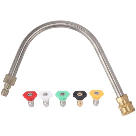 Baguette Extension pour Nettoyeur Haute Pression, 4000psi, Acier Inox et Laiton, Connecteur Rapide 1/4", Tige Courbée avec 5 Buses de Rechange