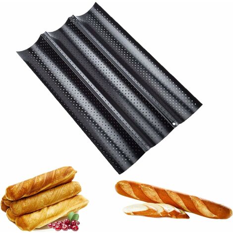 Baguette Mold Baguette Tray Moulle Baguette Oven Black Bread Mold with Non-Stick Coating Perforated Stick Pastry Mold for Placing and Baking 4 French Baguettes