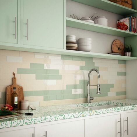 Baguette pour faïence effet artisanal COUNTRY  Bullnose 20x6.5cm boîte de 3 mètres Mist green