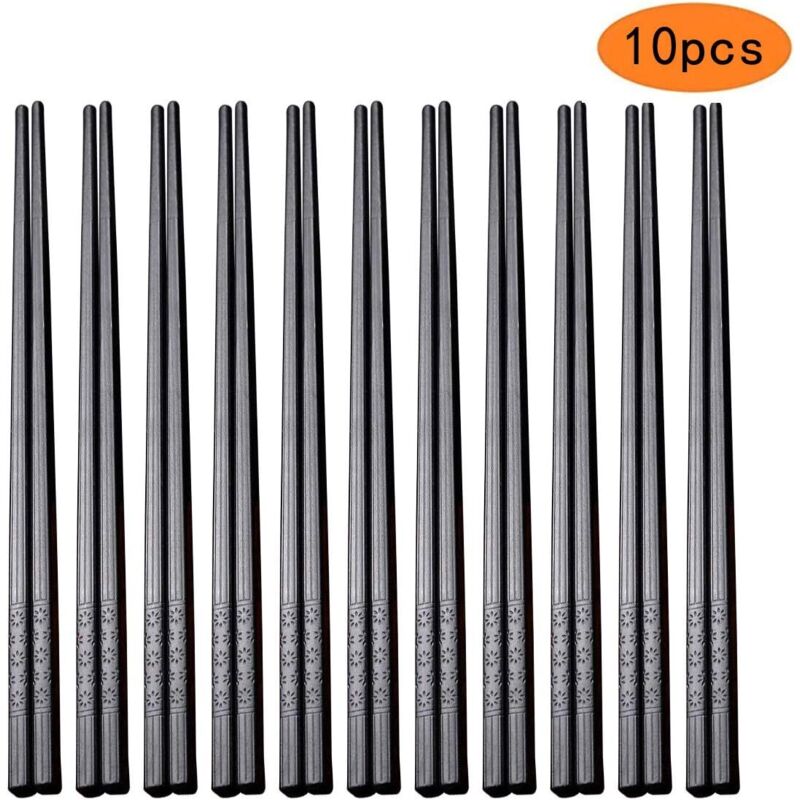 Baguettes 10 paires de baguettes en fibre de verre baguettes noires japonaises pour plats asiatiques