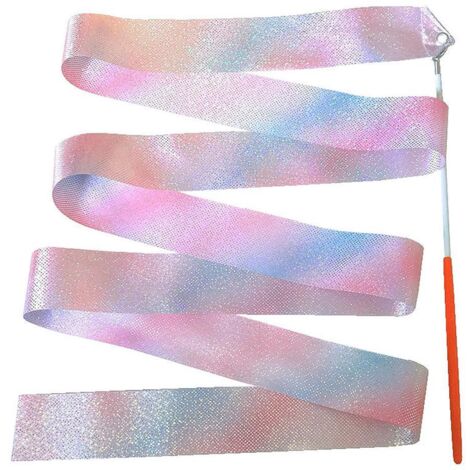 Baguettes en soie rose pailletées de 2 m pour la gymnastique et le ballet artistique chez les enfants.