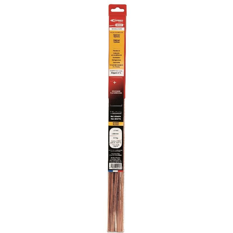 Guilbert Express - Baguettes express Argent 2% - ø 2 mm x l 500 mm - Blister de 0.5 kg - Assemblage Cuivre/Cuivre - Cuivre/Lation - GE202C