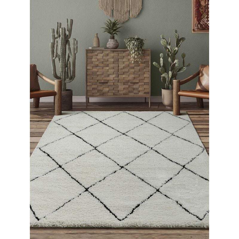 The Carpet - Bahar Shaggy tapis salon haut poil 30 mm noir blanc