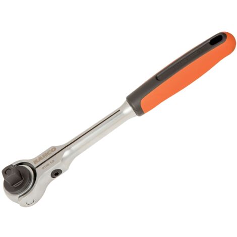 Bahco 1/2-Inch Ratchet Wrench with Swivel Head, 72 Teeth, 5° Reversible Swing Arc, 266 mm Length
