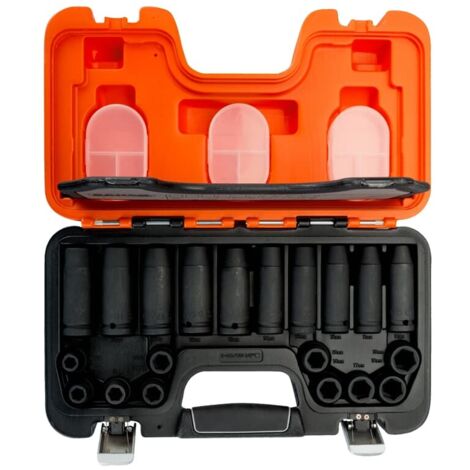 Bahco 1/2 Kraft-Steckschlüssel-Satz, gemischt, Vierkantantrieb, Sechskantprofil, metrisch, brüniert - 20 Teile