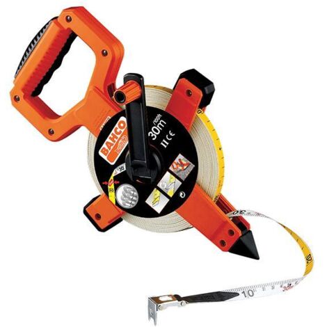 Bahco 30m Nylon-Coated Tape Measure with Open Case in Metric and Imperial Units
