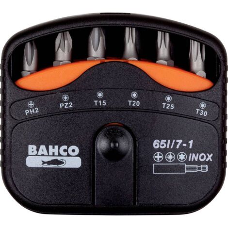 Bahco 65I/7-1 Jeu d'embouts 7 pièces cruciforme Phillips, vis Pozidriv, 6 pans extérieurs (TX) Y203962