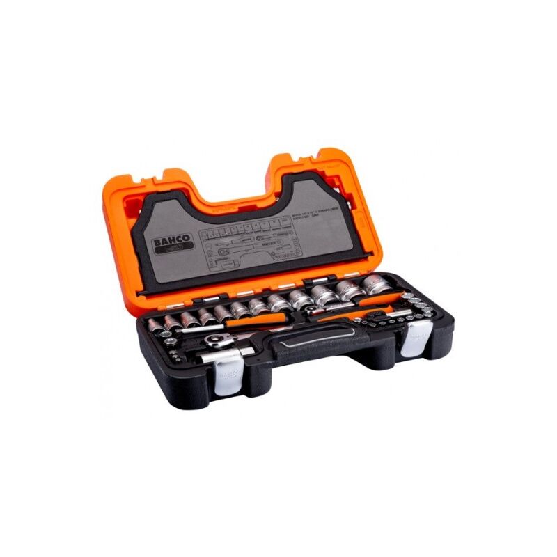 Jeu de douilles 1/4 et 1/2, 12 pans, métriques, cliquet, tête fine - 56 pc - Bahco
