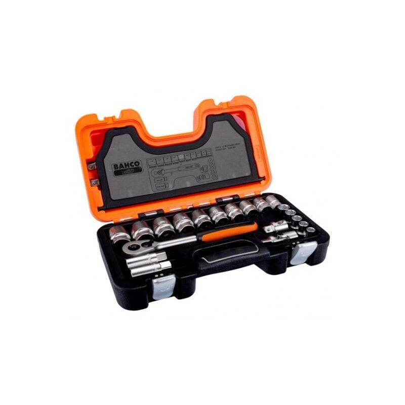 Jeu de douilles 1/2, 6 pans, en pouces, et cliquet - 23 pc/coffret - Bahco
