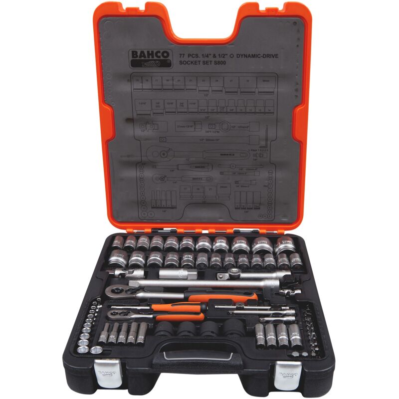 Jeu de clés à douilles 77 pcs. 1/4' et 1/2' SLine S800 en coffret - Bahco