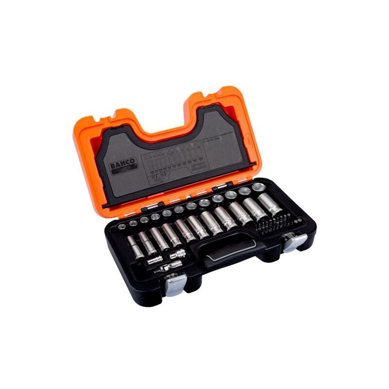 Jeu de douilles longues 1/4 et 3/8, 6 pans, métriques, et cliquet - 53 pc - Bahco