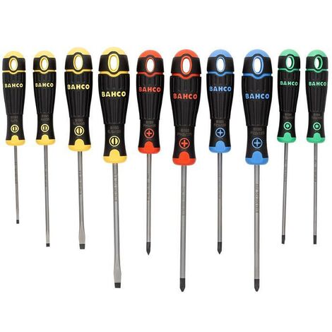 Bahco BahcoFit Coloured Handle Screwdriver Set, 10 Piece SL/PH/PZ/TX
