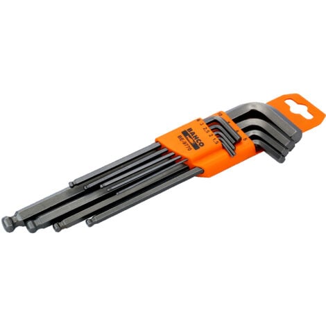 Bahco BE-9770 Metric Long Ball End Hex L-Key Set with Phosphate Finish - 9 Pcs (1.5-10mm)