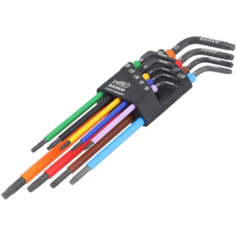 Bahco C1997TORX/9P Set of 9 Inner Torx (Torx®) L-Key Wrenches in T8, T9, T10, T15, T20, T25, T27, T30, T40 with Angled Handles