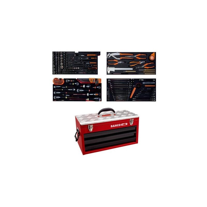Bahco - Caisse à outils métallique, kits d'outils multi-usages - 193 pcs
