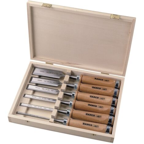 Bahco – Ciseaux à bois 6 pcs 425083 – Manche en hêtre – Lames en acier nickelé – Dimensions 6, 10, 12, 18, 25, 32 mm – Coffret en bois - X088881