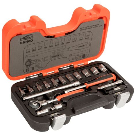 BAHCO - Coffret de douilles 1/4, 6 pans métriques , cliquet tête pivotante
