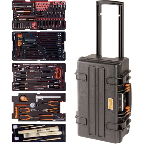 Bahco – Coffret multi-outils 194 pièces – Caisse métallique en résine copolymère – Fermeture double boulon – Cadenas approuvé TSA