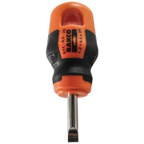 BAHCO destornillador 611 boca plana 6.5x25 , Destornillador corto boca plana 6,5X25 Bahco Mango bicomponente con agujero para colgar Varilla de acero de alta calidad niquel