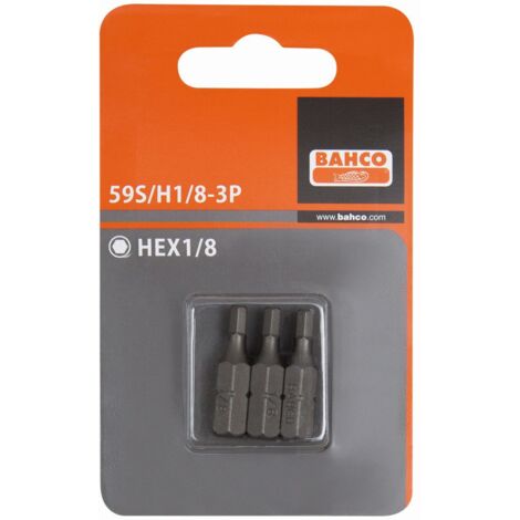 Bahco Embout de tournevis 1/4 standard pour vis 6 pans 1/8", 25 mm - 3 pcs/conditionnement blister - 59S/H1/8-3P"