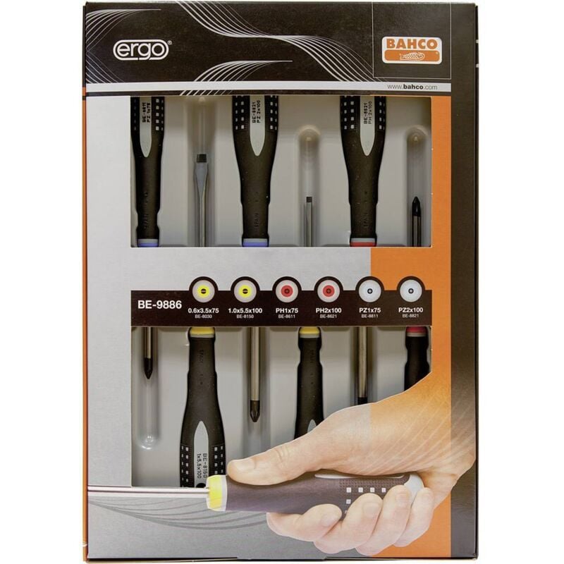 Ergo pour l'atelier Jeu de tournevis 6 pièces vis à fente, vis Pozidriv, cruciforme Phillips - Bahco