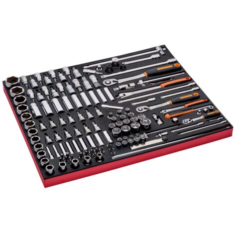 Bahco Fit&Go 3/3 Schaumstoffeinlage 1/4 + 1/2 + 3/8 Satz Steckschlüssel-Einsätze und birnenförmige Knarren - 138-tlg.