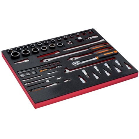 Bahco Fit&Go 3/3 Schaumstoffeinlage Satz Steckschlüssel-Einsätze und Umschaltknarre mit rundem Kopf - 59-tlg.