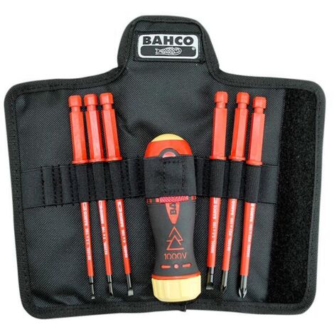 Bahco Insulated Ratchet Screwdriver Set with Interchangeable Blades for Slotted and Pozidriv Screws – 6-Piece
