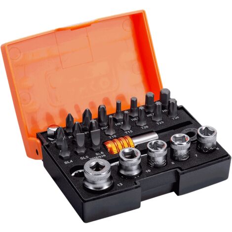Bahco - Jeu de 26 douilles, embouts standard 1/4 pour vis à fente,vis Phillips,Pozidriv,TORX,vis 6 pans - SB-2058/S26