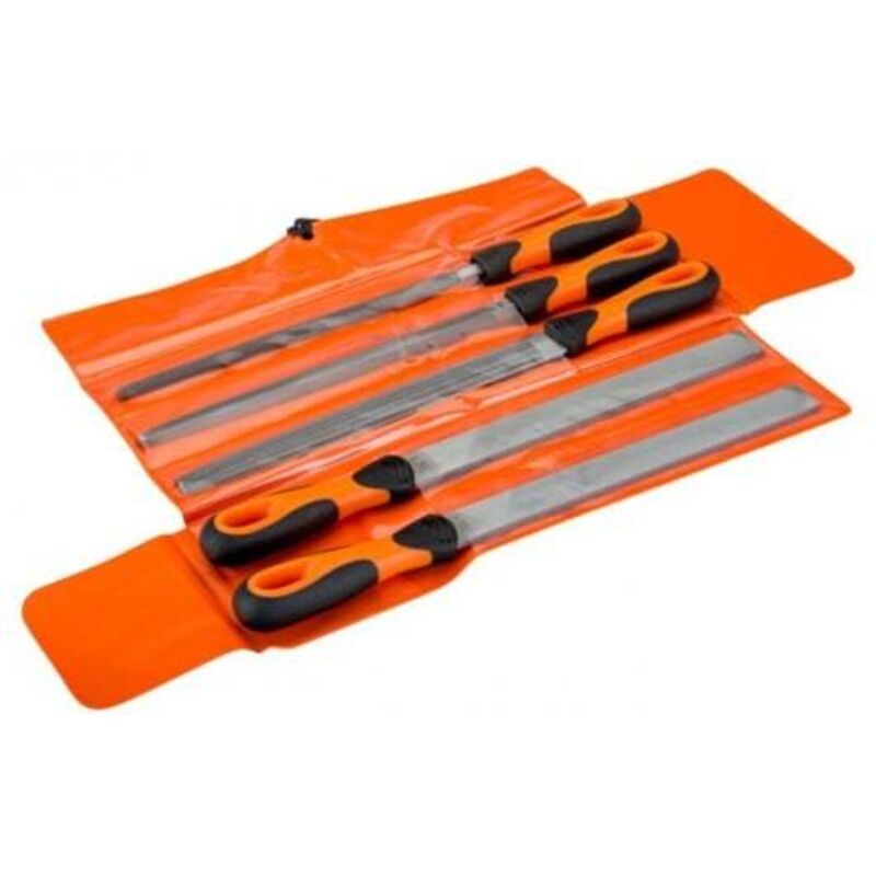 Jeu de limes avec manche ergo™, 4 bâtardes/1 mi-douce 250 mm - 5 pcs - Bahco