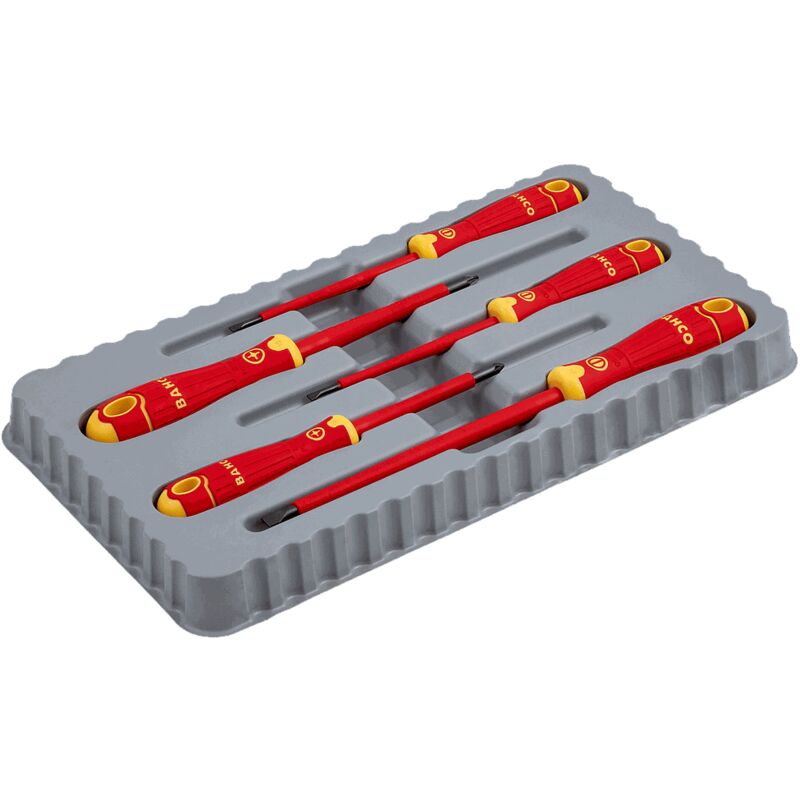 Jeu de 5 tournevis isolés vde Fit pour vis Pozidriv et vis à fente, avec manche multi-composants - B220.015 - Bahco