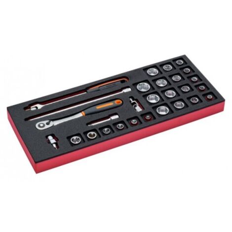 BAHCO - Jeu de cliquets et douilles 3/8", module mousse 1/3 Fit&Go - 28 pcs