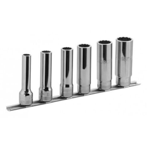 BAHCO - Jeu de douilles 1/2" avec profil 12 pans, dimensions métriques - 6 pcs/rail