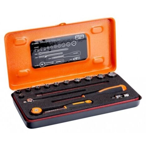 BAHCO - Jeu de douilles 1/4, 6 pans métriques et cliquet à tête ronde/rallonges - 16 pc