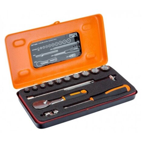 BAHCO - Jeu de douilles 1/4", profil 12 pans, métriques, et cliquet - 15 pc/coffret