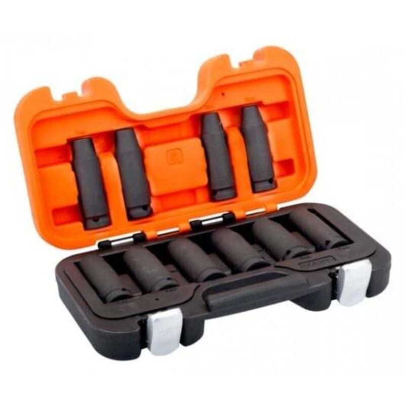 Jeu de douilles à choc longues 6 pans 1/2, dimensions métriques - 10 pièces - Bahco
