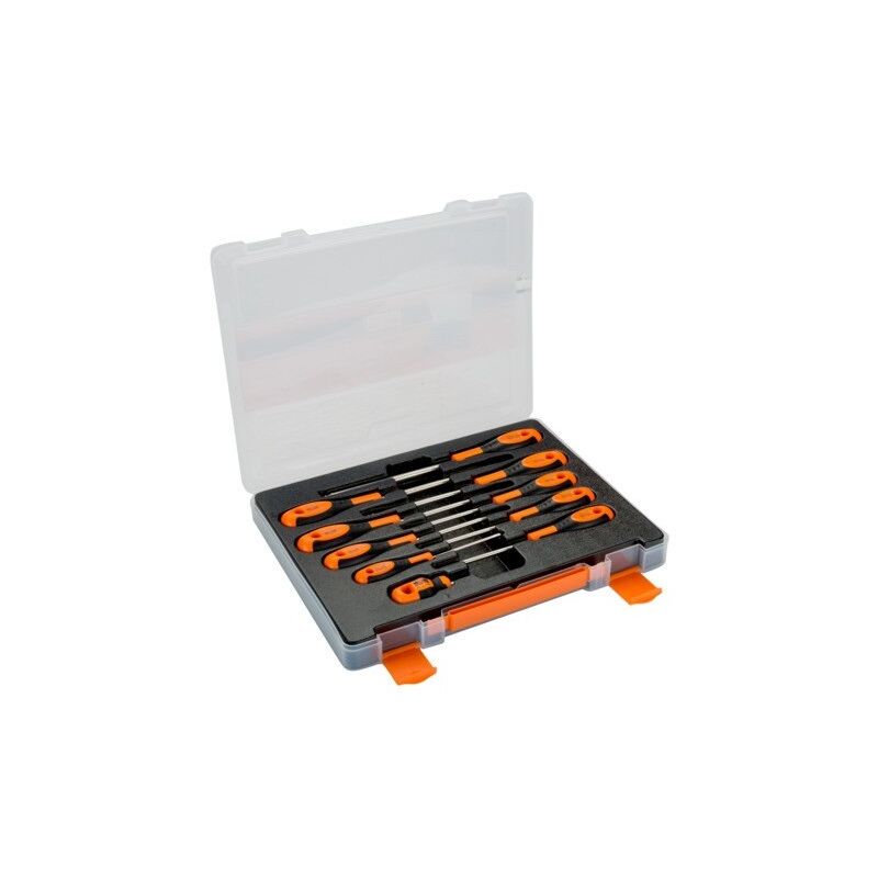 BAHCO - Jeu de tournevis à fente/Phillips/Robertson avec poignée en caoutchouc - 10 pcs